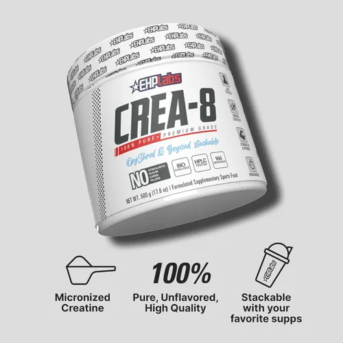 Miniatura 5 de EHP Labs CREA-8 - Polvo de monohidrato de creatina micronizada, polvo de creatina sin sabor para crecimiento muscular, mayor fuerza, mayor