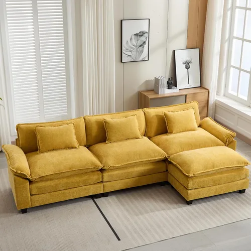Miniatura 8 de Oprisen Sofá Seccional Modular, Cómodo Cloud Couch Sofá Seccional, Sofá Cama de Chenilla con Asiento Profundo con Almohadas Decorativas para Sala