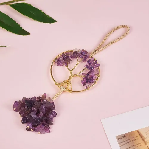 Miniatura 2 de Adorno de cristal curativo Árbol de la Vida Amatista Natural Árbol de la Vida Charm Espejo de Coche Accesorios Hippie Boho Interior Habitación