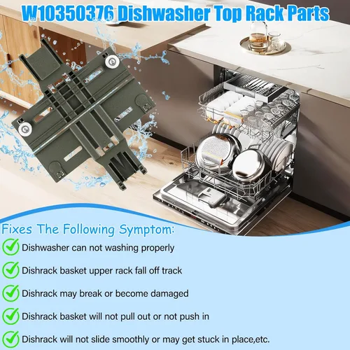 Miniatura 6 de Piezas de ajustador de estante superior para lavavajillas W10350376 para Whirlpool Kenmore W10195840 KUDS30IXSS4 Parte superior del estante