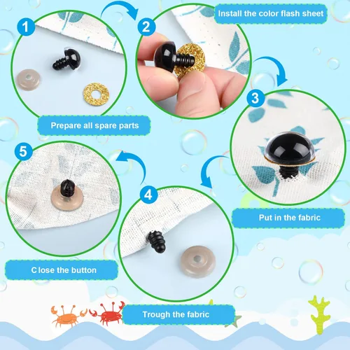 Miniatura 4 de UPINS 180 piezas de 10-20 mm de ojos y narices de seguridad grandes con arandelas para ojos de animales de peluche amigurumi, ojos de muñeca