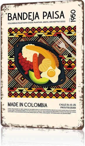 Cartel de metal vintage divertido con diseño de bandeja Paisa, arte de pared para el hogar, sala de estar, oficina, bar, decoración de 8 x 12