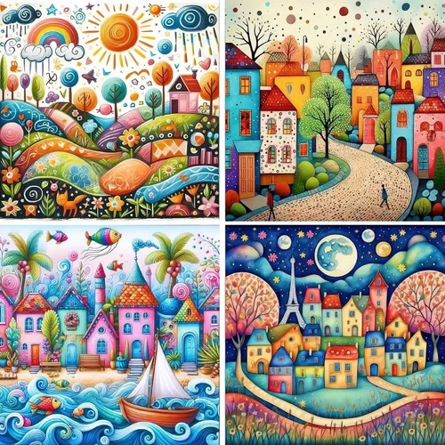 YPF Paquete de 4 kits de pintura de diamantes para adultos, pintura de diamantes de dibujos animados, manualidades, kits de arte de diamantes 5D