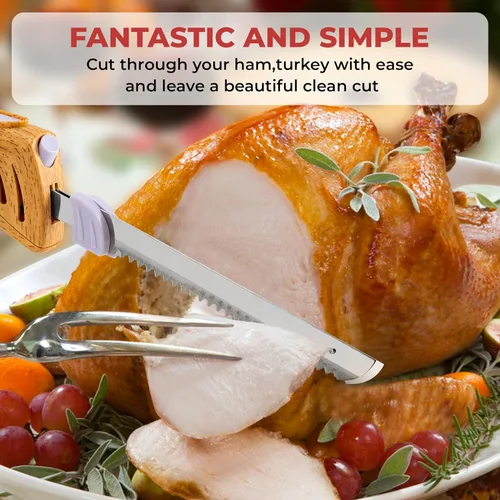 Miniatura 2 de Prikoi Cuchillo Eléctrico – Juego de Cuchillos para Tallar, Cuchillas de Borde Dentado de Corte Fácil para Carne, Pan, Pavo, Costillas, Filete