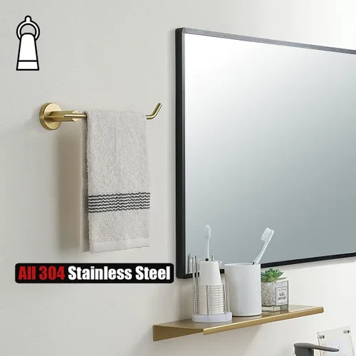 Miniatura 9 de JQK BAS105-BG - Juego de accesorios de baño de 5 piezas de latón dorado para pared, incluye toallero de 24 pulgadas, barra HT de 9 pulgadas, soporte