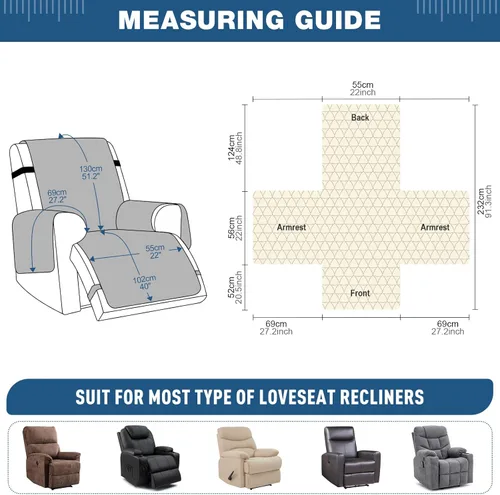 Miniatura 6 de TAOCOCO Funda para Sillón Reclinable 100% Impermeable - Funda para Sillón Reclinable con Gránulos Antideslizantes, Fundas para Sillas Reclinables