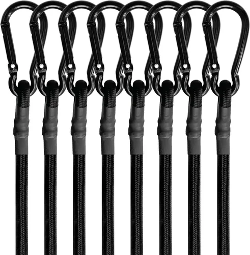 Miniatura 7 de BEXSLE Cuerdas elásticas con ganchos de mosquetón resistentes, correas elásticas negras para exteriores, cuerda elástica de grado industrial fuerte