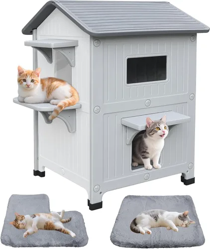 Miniatura 14 de Casa de plástico para gatos al aire libre – Casa para gatos para exteriores con forro aislante para invierno, 100% resistente a la intemperie