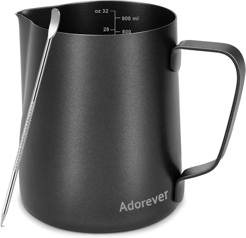 Miniatura 11 de Jarra espumadora de leche, 600ml/20oz, jarra de vapor de acero inoxidable para café con leche, capuchino, latte, arte, barista, jarra de vapor con D