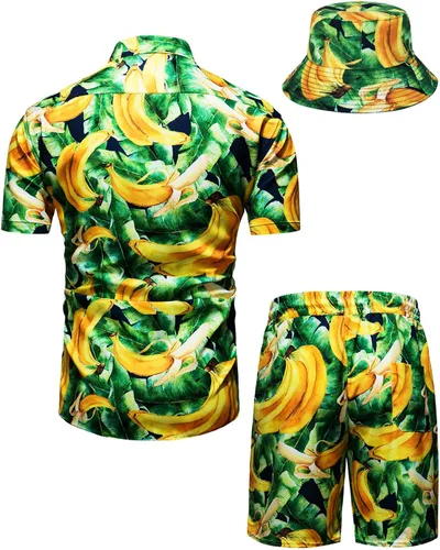 Miniatura 77 de TUNEVUSE Conjunto de camisas y pantalones cortos hawaianos para hombre, 2 piezas, trajes de playa con estampado de flores, traje tropical de verano