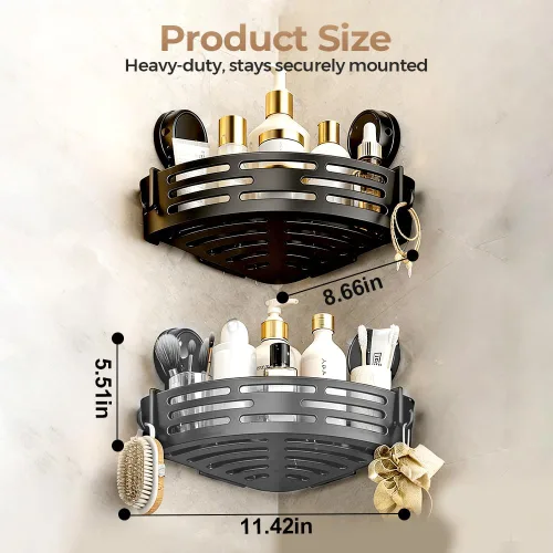 Miniatura 7 de Estantes esquineros triangulares con ventosa, estante de almacenamiento de baño sin perforaciones, estante de ducha esquinero con ventosa