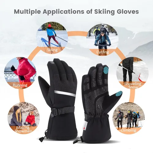 Miniatura 7 de LERWAY Guantes de esquí impermeables de invierno guantes de nieve cálidos para pantalla táctil, resistentes al viento, para hombres y mujeres
