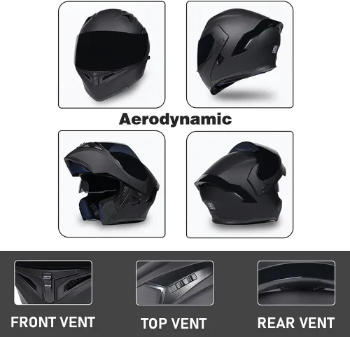 Miniatura 4 de Cascos modulares de motocicleta con Bluetooth, aprobados por DOT, casco de motocicleta de cara completa abatible con doble visera, con altavoces