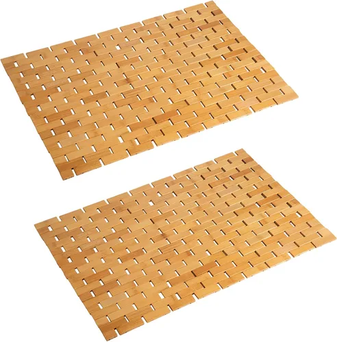 Miniatura 25 de Alfombra de baño de bambú, alfombras de baño para suelo, ducha y bañera de madera, impermeable, antideslizante, accesorios de 16 x 24 pulgadas