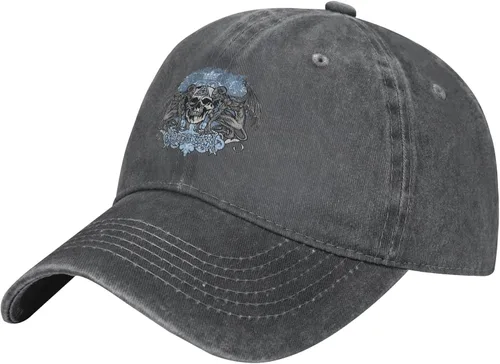 Cowboy Hat Trendy Hats for Man and Women Djustable Four Season Outdoor Baseball Cap of Hell Skull with Angel Deep Heather