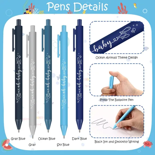 Miniatura 3 de Engrowtic Juego de 25 bolígrafos de regalo para baby shower para invitados con temática oceánica para baby shower, bolígrafos retráctiles