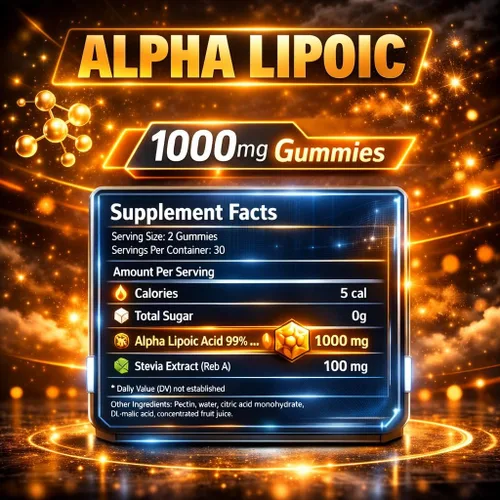 Miniatura 3 de Gomitas de ácido alfa lipoico – Suplemento antioxidante ALA extra fuerte para la salud cerebral y apoyo nervioso – Sin OMG, veganas, sin gluten – 60