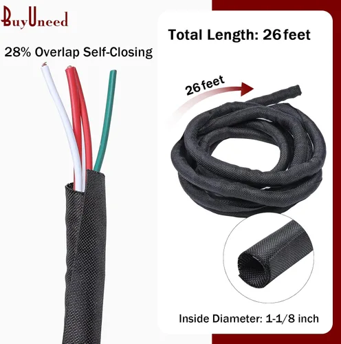 Miniatura 2 de Tubo de alambre trenzado autoenvolvente de automóvil de 1-1/8 pulgadas, 26 pies, ligero, flexible y de repuesto para telar de cableado de arnés