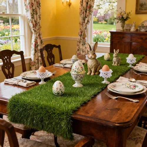 Miniatura 2 de GLOBREEN Manteles individuales de mesa de césped artificial para decoración de fiesta de golf de Pascua, manteles de mesa de césped artificial verde