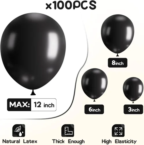 Miniatura 3 de EMART 100 globos negros de 12 pulgadas con cinta, helio de látex para fiestas de cumpleaños, baby shower, boda, graduación, Halloween, decoraciones