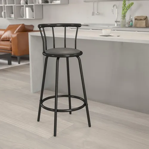 Miniatura 2 de Flash Furniture Taburete de bar Charla Crown Back de metal negro con asiento giratorio de vinilo negro