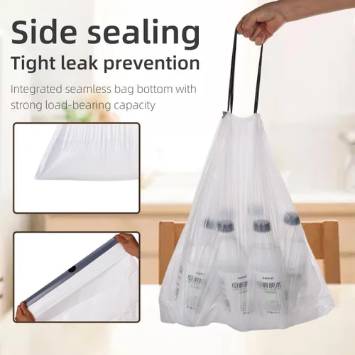 Miniatura 5 de Bolsas de basura de 4 galones, 40 bolsas de basura con cordón, forros gruesos sin perfume para baño, dormitorio, oficina