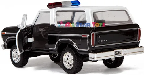 Miniatura 2 de All Star Toys Motormax 1978 Bronco Custom Policía Policial 1:24 Escala Diecast Modelo Auto 76983 Persecución policial en blanco con barra de luz
