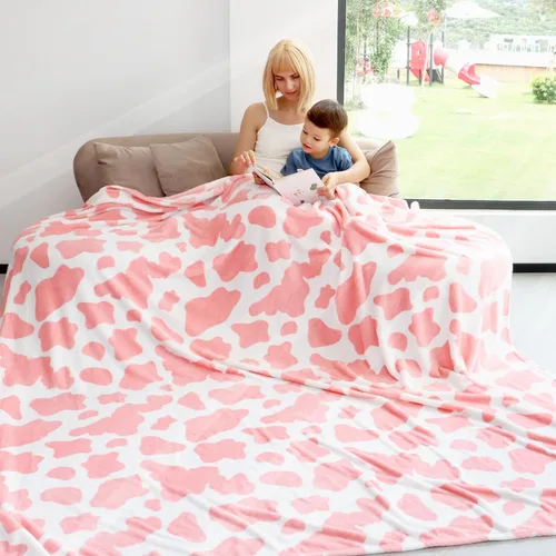 Miniatura 22 de Manta ligera de forro polar suave rosa, manta pequeña y cálida para cama Manta vaquera-rosa