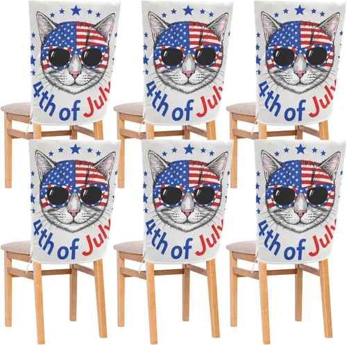 4th of July Independence Day White Cat Decorative Chair Protectors for Bedroom Anti-Dust Stain-Resistant Chair Covers protectores de sillas para