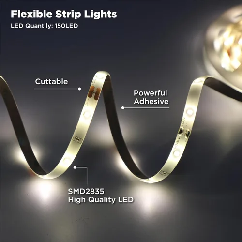Miniatura 4 de Tira de luces LED, tira de luz LED de 16.4 pies con adaptador ETL de 12 V CC, 4000 K, luz blanca neutra con revestimiento de poliuretano, luces LED