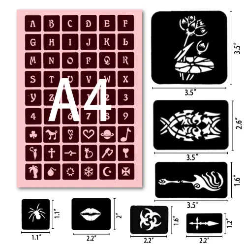 Miniatura 7 de Koogel Kit de plantillas de tatuaje de henna de 524 piezas con bolígrafo, plantillas de arte corporal reutilizables para festivales, fiestas
