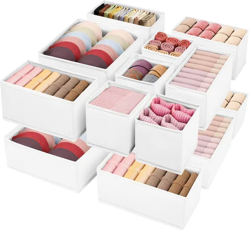 Miniatura 10 de Contenedores grandes de almacenamiento para estantes [4 unidades], cesta de almacenamiento plegable decorativa, organizador de armario de tela