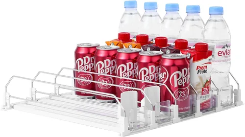 Miniatura 8 de Organizador de bebidas para nevera - Deslizador automático blanco, dispensador de soda para nevera - Sostiene hasta 15 latas - 12oz 16oz 20oz