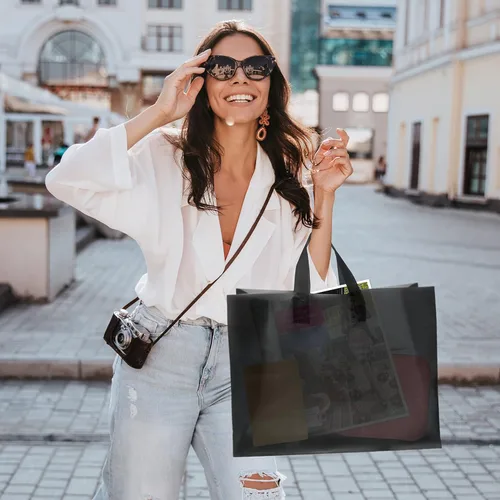 Miniatura 3 de Prime Line Packaging Bolsas de compras de plástico con asas para pequeñas empresas, bolsas negras esmeriladas, mercancía, venta al por menor