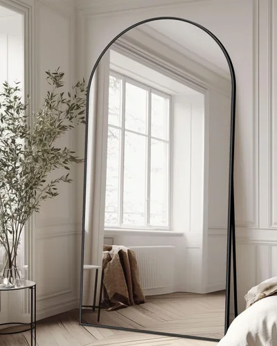 Miniatura 26 de Espejo de cuerpo entero con soporte, espejo arqueado de 58 x 18 pulgadas, espejo grande con marco de aluminio para colocar de pie, colgar o apoyar
