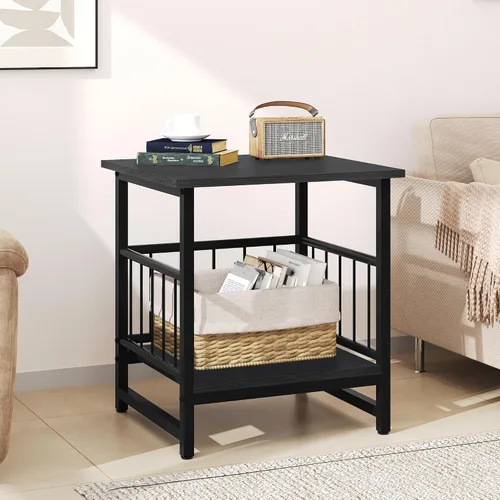 EazeHome Mesa auxiliar cuadrada de 18 pulgadas, moderna mesita de noche, mesita de noche con estante de almacenamiento abierto para sala de estar,