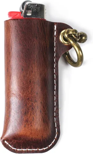 HUMWE BIC - Funda para encendedor de cuero para encendedor de tamaño estándar, funda de cuero genuino con grilletes de herradura de metal para