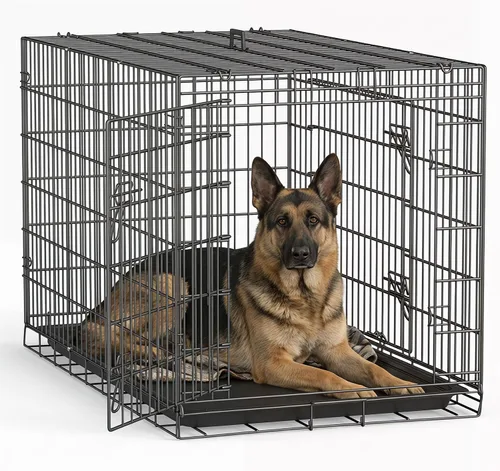 FDW Jaula Extra Grande para Perros Perrera para Perros Jaula con Doble Puerta, Jaula Plegable de Alambre de Metal de 48 pulgadas con Bandeja Negro