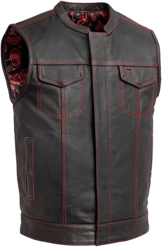 Miniatura 8 de First Mfg Co - The Cut - Chaleco de cuero para motociclista para hombre