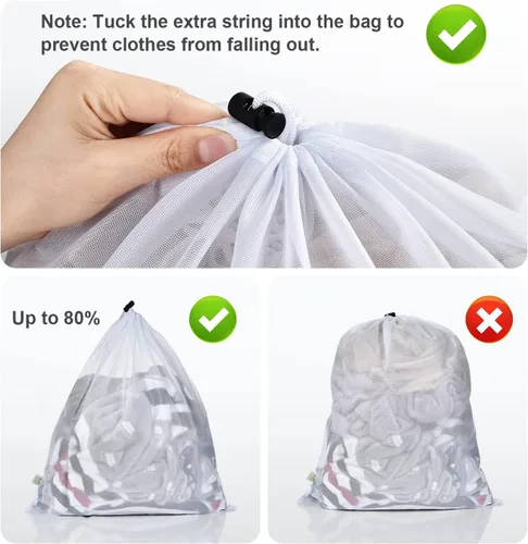 Miniatura 8 de OTraki Paquete de 2 bolsas de malla para lavandería de 20 x 24 pulgadas, bolsas de malla fina de alta resistencia, ropa sucia, con cordón, bolsa