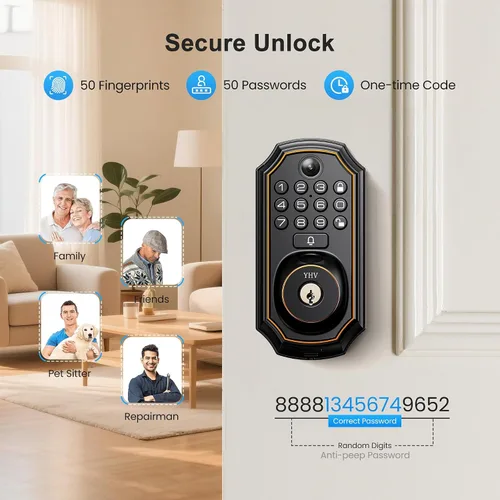 Miniatura 5 de Cerradura de puerta de entrada sin llave con cámara, cerradura inteligente electrónica, teclado de huellas dactilares, cerrojo con código, control