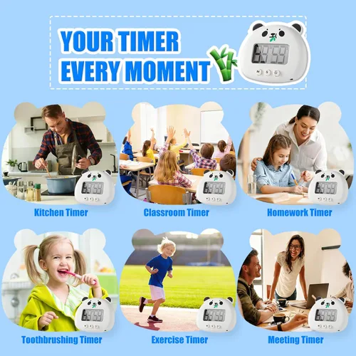 Miniatura 5 de 2 Pack Digital Timer for Kids,Magnetic Kitchen Timers for Cooking,Countdown Timer with Cartoon-Style Battery Included(Black-Green Panda)