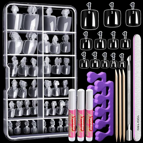 Miniatura 8 de Teenitor 120 piezas de uñas postizas naturales para los dedos del pie, uñas postizas para mujeres con pegamento para uñas, puntas de uñas postizas