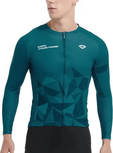 Miniatura 52 de Santic - Camiseta de ciclismo para hombre, manga larga, reflejante, cremallera completa, con bolsillos