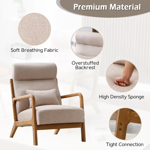 Miniatura 3 de INZOY Silla decorativa moderna de mediados de siglo con respaldo alto, sillas tapizadas para sala de estar con cojín de cintura, sillón de lectura