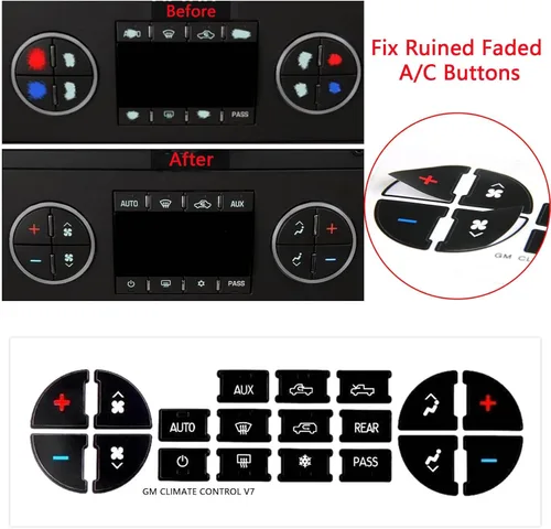 Miniatura 5 de x xotic tech Paquete de 2 calcomanías de botón de CA para automóvil, kit de reparación de botón de control de CA, compatible con Chevy Silverado