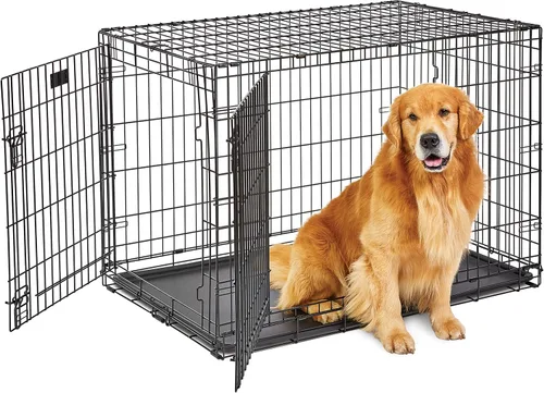 MidWest Homes for Pets Large LifeStages - Jaula plegable para perros de doble puerta de 42 pulgadas, seguridad mejorada, incluye bandeja a prueba de