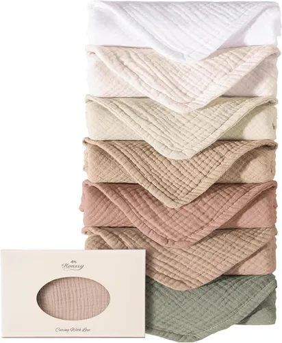 Miniatura 9 de Konssy Juego de paños de muselina para bebé, unisex, paquete de 7, ropa suave 100% algodón para recién nacidos, bebés niñas y niños Verde