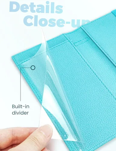 Miniatura 106 de Yarnic Funda para chequera personal, soporte para chequera con soporte para bolígrafo y divisor de plástico transparente integrado para cheques Rosa