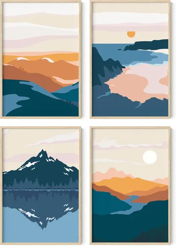 Miniatura 32 de HAUS AND HUES Arte de pared de montaña – Juego de 4 decoración de paisaje moderno de mediados de siglo, naturaleza y arte moderno Marco beige de 8